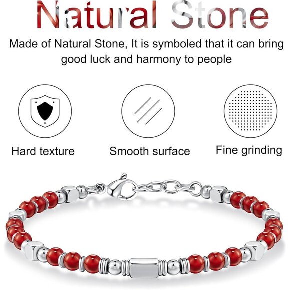 Silver & Red Boho Beaded Bracelets for Women Trendy Jewelry Gifts for Lover - Picture 4 of 7
